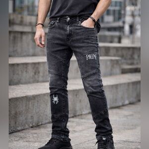 PAIN‎ men’s Skinny slim Jeans black washed Size 28 Spider Logo Gothic Streetwear